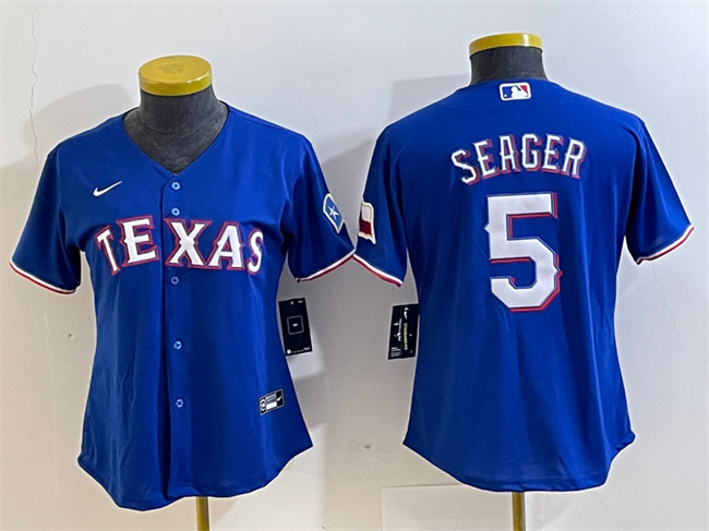 Women's Texas Rangers #5 Corey Seager Royal With Patch Stitched Baseball Jersey(Run Small)